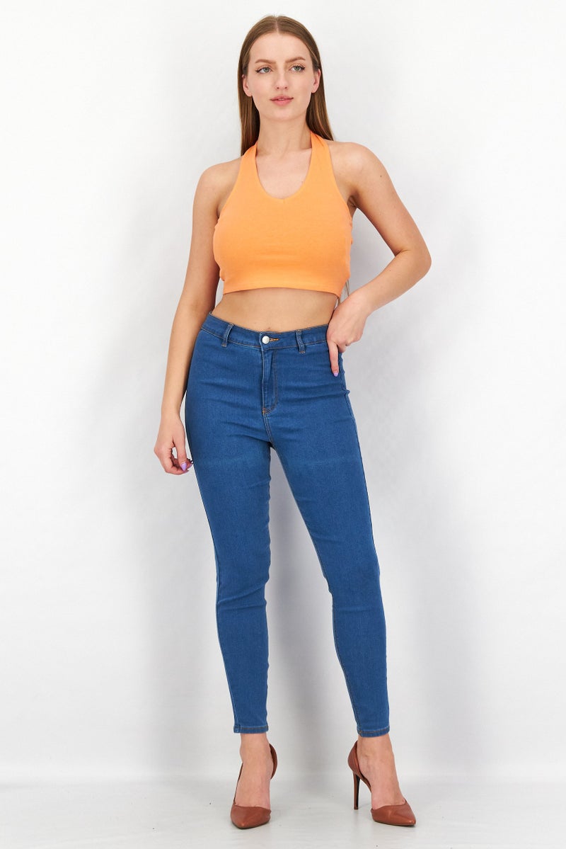 Sinsay Women Halter Neck Sleeveless Solid Top, Orange - Image 2